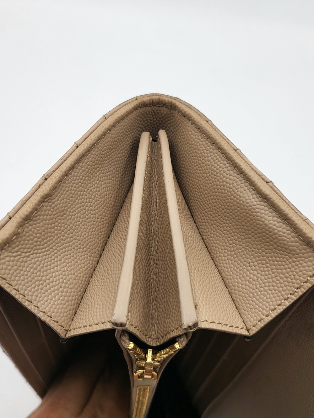 YVES SAINT LAURENT Grain De Poudre Matelasse Chevron Flap Wallet Dark Beige Auth - Picture 13 of 16